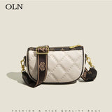 Beige Diamond Lattice Shoulder Bag with Wide Strap