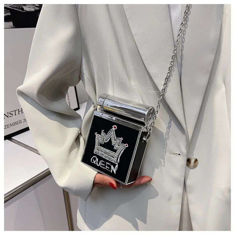 Diamond Letter Queen Box Party Clutch Chain Shoulder Bag for Women