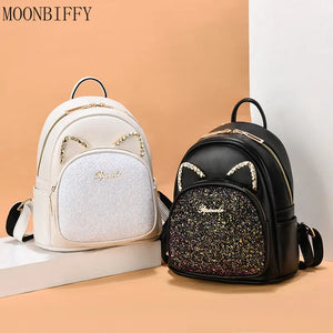 Diamond Sequin Women Backpack Rhinestone Lovely Cat