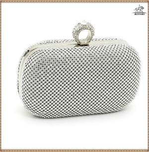 Diamond Studded Evening Bags Finger Ring Clutch
