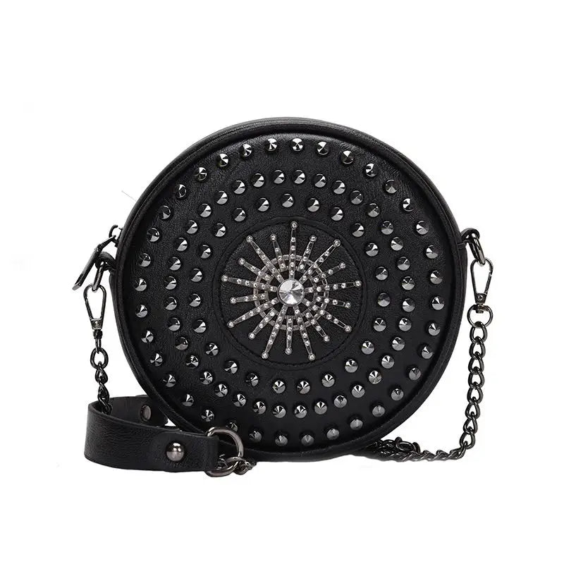 Diamonds Circular Bag Women Shoulder Bag Rivet Crossbody Small Bag