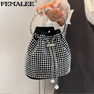 Crystal Bucket Bag Metal Handle Shoulder Messenger Bag