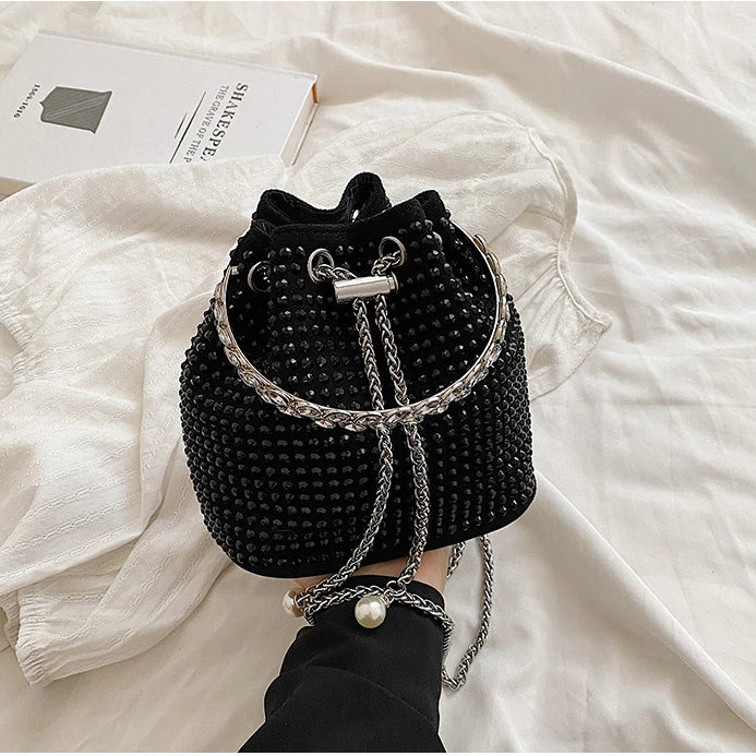 Crystal Bucket Bag Metal Handle Shoulder Messenger Bag