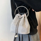 Crystal Bucket Bag Metal Handle Shoulder Messenger Bag