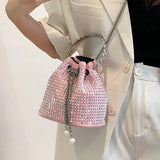 Crystal Bucket Bag Metal Handle Shoulder Messenger Bag