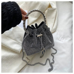 Diamonds Tassel Evening Clutch Bag Rhinestone Shoulder Bag Crystal Bucket Bags