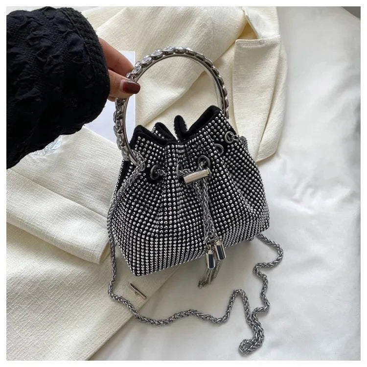 Diamonds Tassel Evening Clutch Bag Rhinestone Shoulder Bag Crystal Bucket Bags