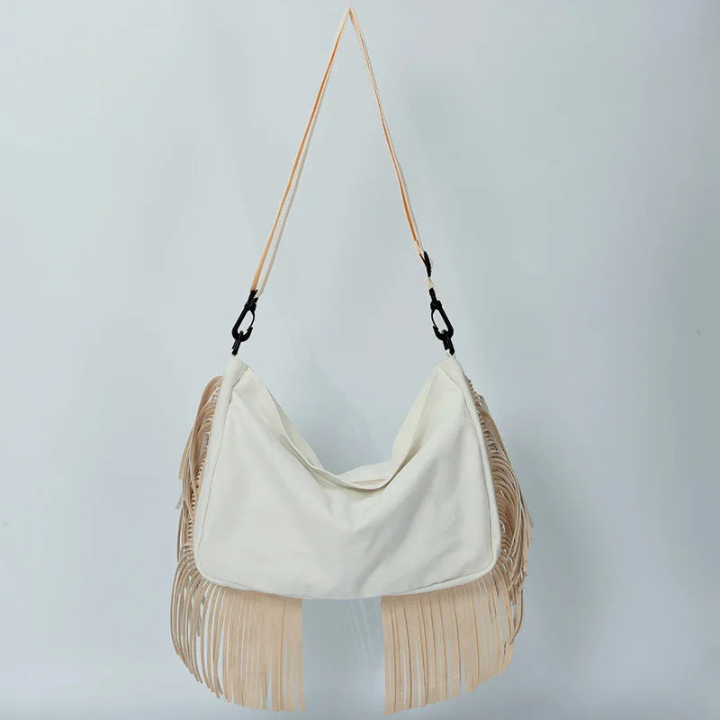 Casual Women Crossbody Bag Tassel Shoulder Messenger Bags Hobo Canvas Bag
