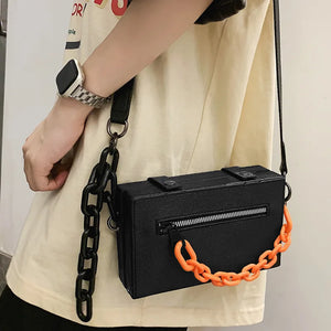 Hip-Hop Style Chain Crossbody Bag for Women Square Shoulder Handbag