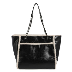 Winter Large Capacity Tote Bag Chain PU Leather Women Bags