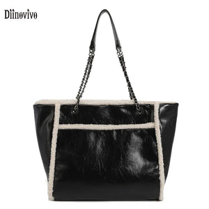 Winter Large Capacity Tote Bag Chain PU Leather Women Bags