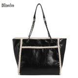 Winter Large Capacity Tote Bag Chain PU Leather Women Bags