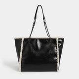 Winter Large Capacity Tote Bag Chain PU Leather Women Bags