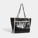 Winter Large Capacity Tote Bag Chain PU Leather Women Bags