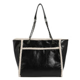 Winter Large Capacity Tote Bag Chain PU Leather Women Bags