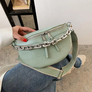 Crocodile Waist Bag Thick Chain Shoulder Bag Female Belt Bag Fanny Pack