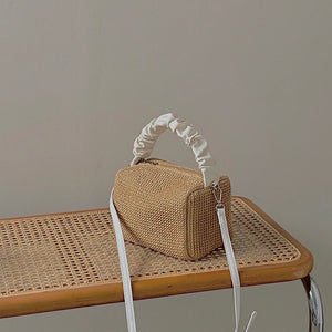 Summer Straw Crossbody Bag Pleated Handle Ladies Handbag