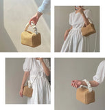 Summer Straw Crossbody Bag Pleated Handle Ladies Handbag