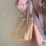 Summer Straw Women's Handbag Large Shoulder Bag Patchwork Beach Bag Tote