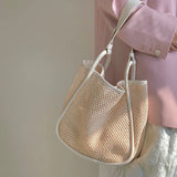 Summer Straw Women's Handbag Large Shoulder Bag Patchwork Beach Bag Tote