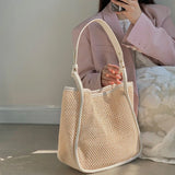 Summer Straw Women's Handbag Large Shoulder Bag Patchwork Beach Bag Tote