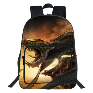 Dino 3D Print Backpack Teen School Bag Cartoon Rucksack Unisex Bag 19 Inches