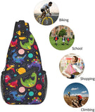 Dino Pattern Sling Backpack, Casual Crossbody Shoulder Bag