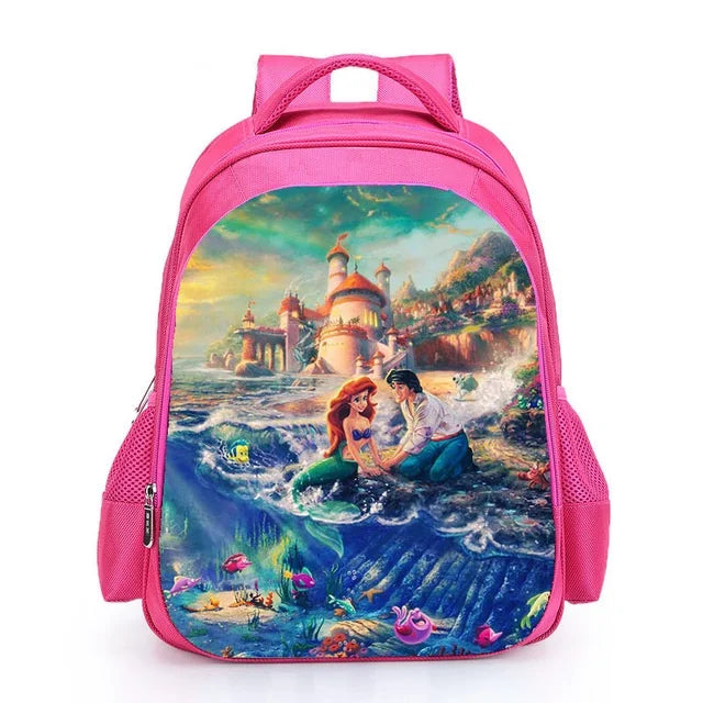 Girls Little Mermaid Cartoon Backpack Pink Princess Kids School Bag