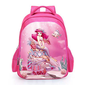 Girls Little Mermaid Cartoon Backpack Pink Princess Kids School Bag