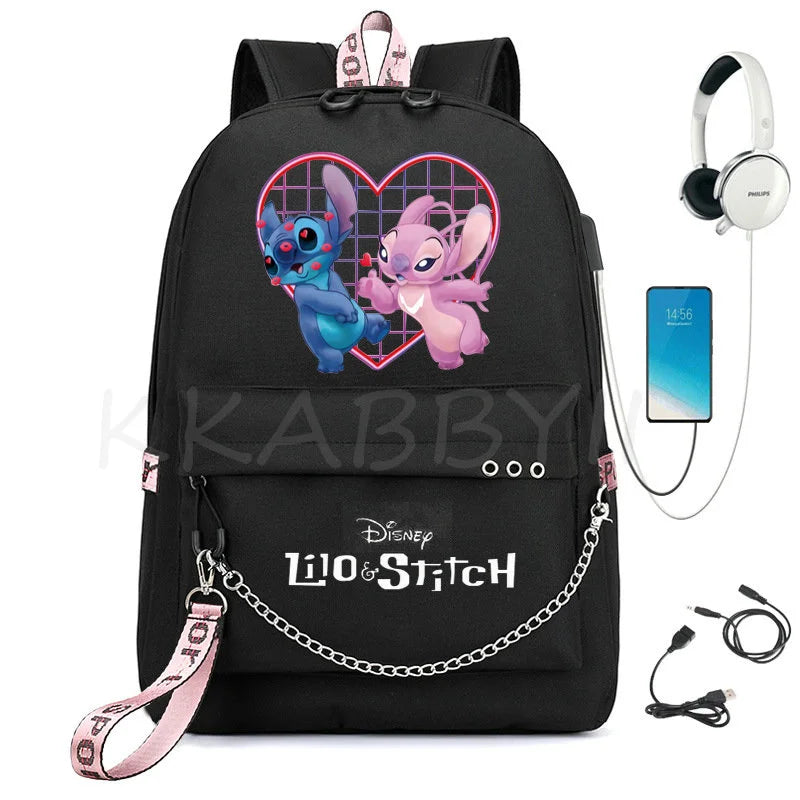 Stitch Backpack school bags for teenagers Girls Boys USB travel Bag