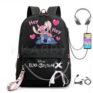 Stitch Backpack school bags for teenagers Girls Boys USB travel Bag