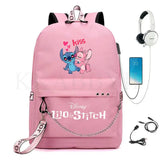 Stitch Mochila Feminina Backpack USB Charging School Bags Teenage Girls Boys