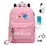 Stitch Mochila Feminina Backpack USB Charging School Bags Teenage Girls Boys