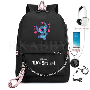 Stitch Mochila Feminina Backpack USB Charging School Bags Teenage Girls Boys