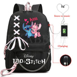 Stitch Mochila Feminina Backpack USB Charging School Bags Teenage Girls Boys