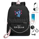 Stitch Mochila Feminina Backpack USB Charging School Bags Teenage Girls Boys