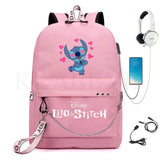 Stitch Mochila Feminina Backpack USB Charging School Bags Teenage Girls Boys