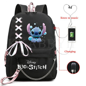 Stitch Mochila Feminina Backpack USB Charging School Bags Teenage Girls Boys