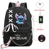 Stitch Mochila Feminina Backpack USB Charging School Bags Teenage Girls Boys