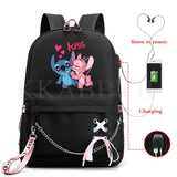Stitch Mochila Feminina Backpack USB Charging School Bags Teenage Girls Boys