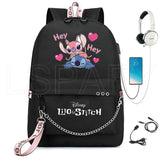 Stitch USB Charging Schoolbag Boys Girls School Backpack