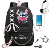 Stitch USB Charging Schoolbag Boys Girls School Backpack