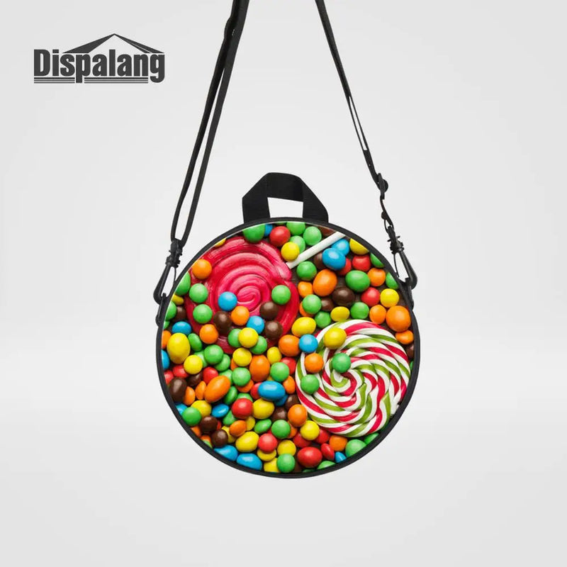 3D Candy Print Round Backpack For Women Children Small School Bag Girls Boys