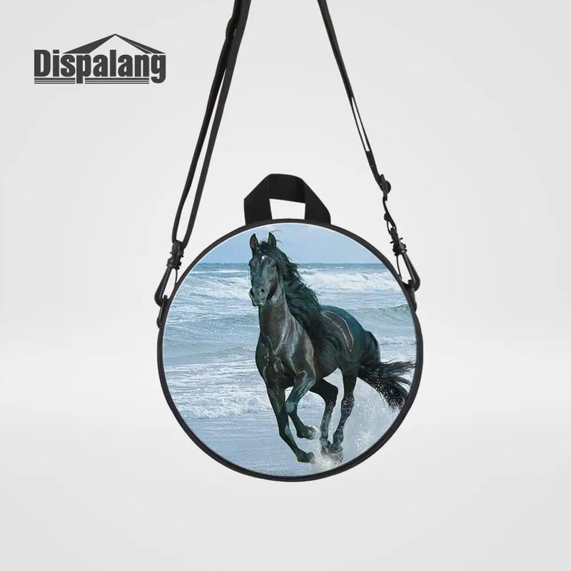 Animal Print Mini Backpack for Women Horse Child Boys Girls Round School Bags