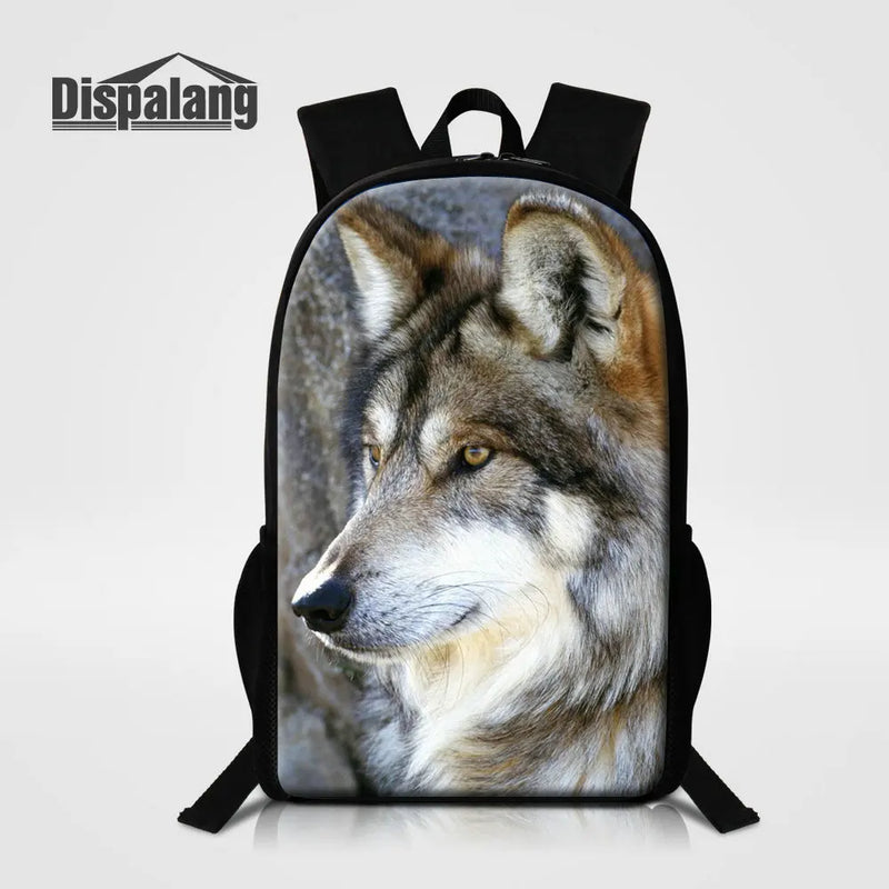 Animal Wolf Print School Bag Boys Backpacks Men Casual Rucksack Children Travel