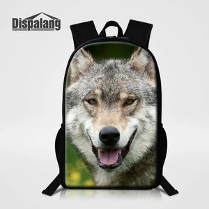 Animal Wolf Print School Bag Boys Backpacks Men Casual Rucksack Children Travel
