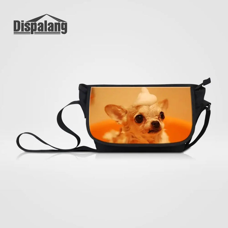 Large Canvas Messenger Bag Dog Animal Print Business Casual Crossbody Bag
