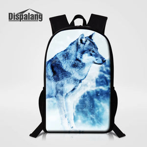 Wolf Printing Large School Backpack for Teen Boys Girls