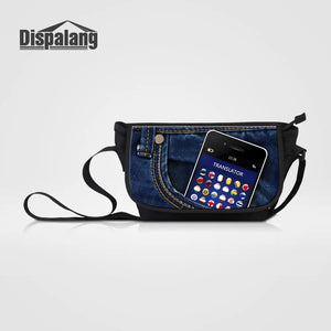 Canvas Messenger Bags Denim Pocket Printed Crossbody Bag Large Capacity Travel