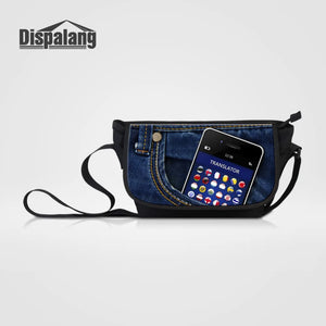 Canvas Messenger Bags Denim Pocket Printed Crossbody Bag Large Capacity Travel